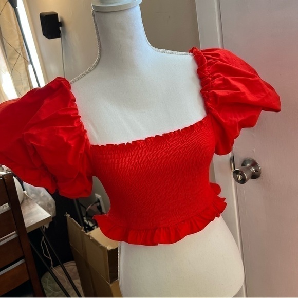 Zara TOP RUCHED BODICE WITH BALLOON SLEEVES (LARGE) - Picture 10 of 15